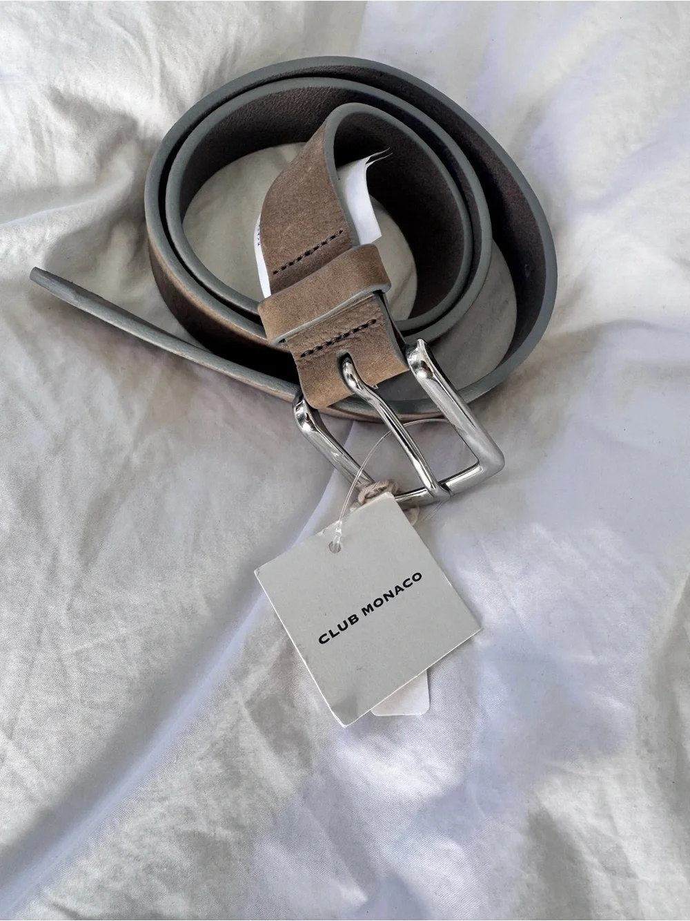 Club Monaco NEW gray leather women’s belt silver size 34 with tags $68 retail